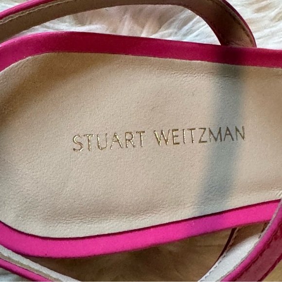 Stuart Weitzman Grecian Buckle Wedge Sandal In Pink - Size 8 - Picture 3 of 5